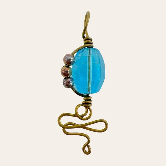 Sea Blue Cypress Goddess Bronze Wire Wrapped Handmade Pendant - Picture 2 of 4